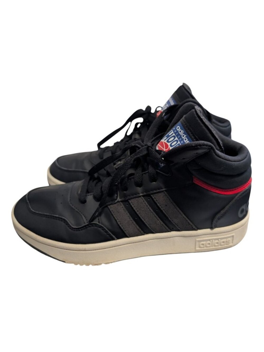 Adidas Hoops 3.0 Mid Black Vivid Red Leather Basketball Shoes Sneakers Mens 7.5